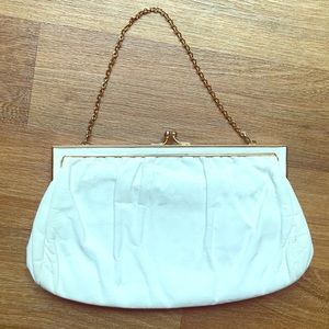 Etna white leather and gold evening bag